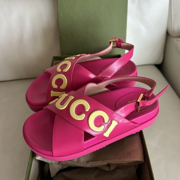 NEW GUCCI SANDALS PINK LEATHER SIZE 38.5 EU 100% Authentic - Picture 3 of 10